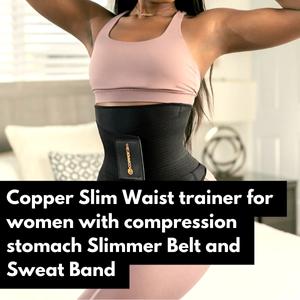 copper slim waist trainer for women with compression stomach slimmer belt and sweat band